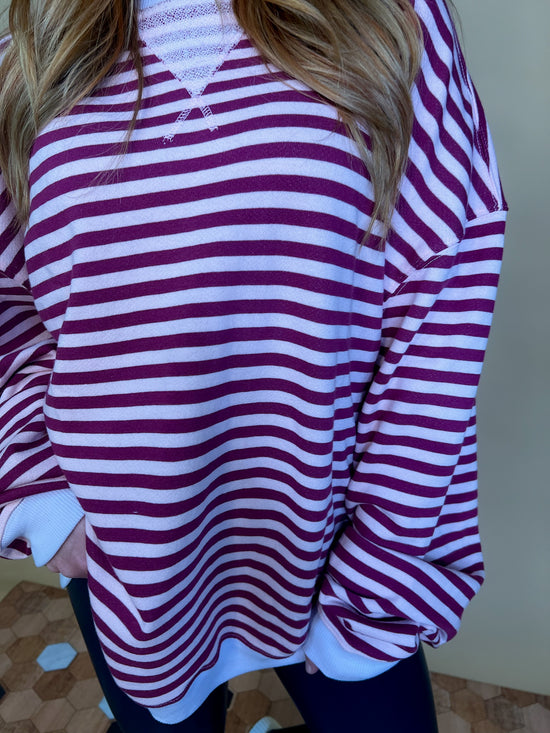 Free People: Classic Striped Crewneck - Raspberry - Revel Boutique