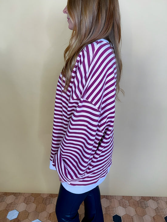 Free People: Classic Striped Crewneck - Raspberry - Revel Boutique