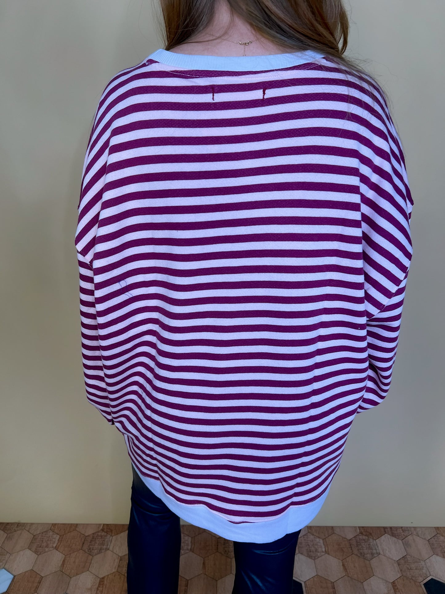 Free People: Classic Striped Crewneck - Raspberry - Revel Boutique