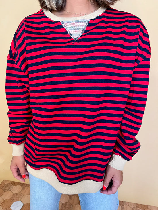 Going Viral Oversized Stripe Top - Red/Navy - Revel Boutique