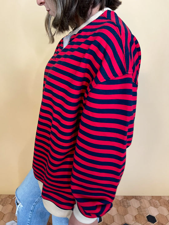 Going Viral Oversized Stripe Top - Red/Navy - Revel Boutique