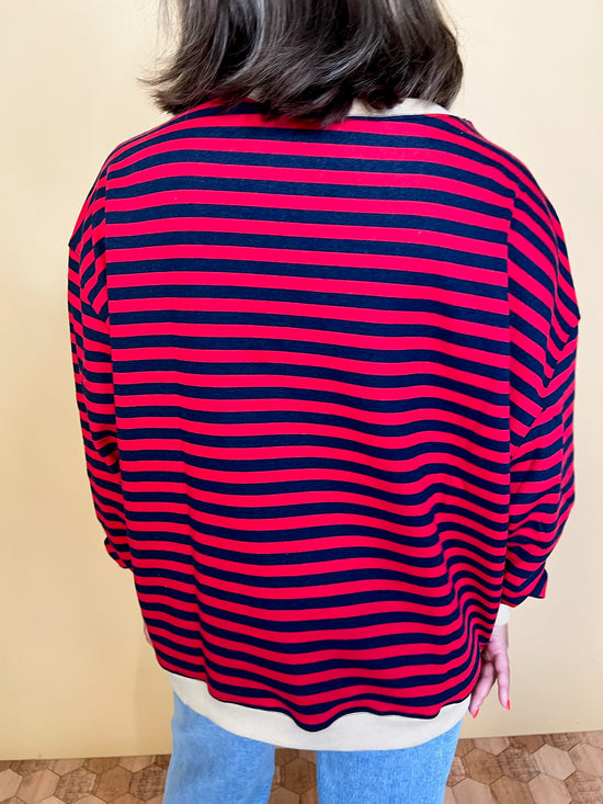 Going Viral Oversized Stripe Top - Red/Navy - Revel Boutique