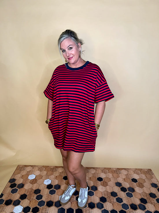 Cruising Striped Dress - Red/Navy