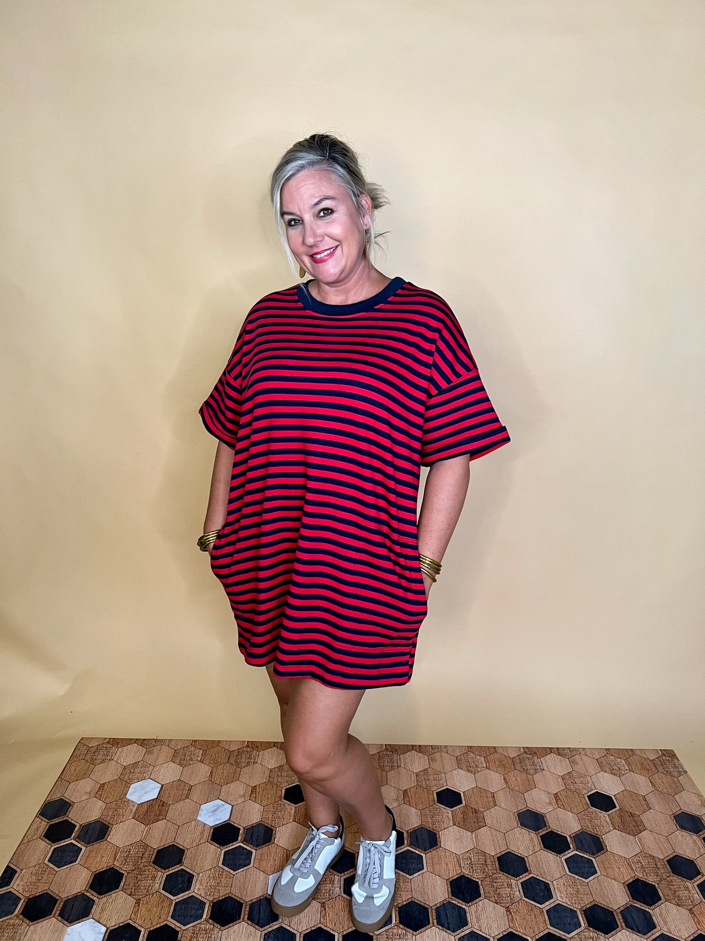 Cruising Striped Dress - Red/Navy - Revel Boutique