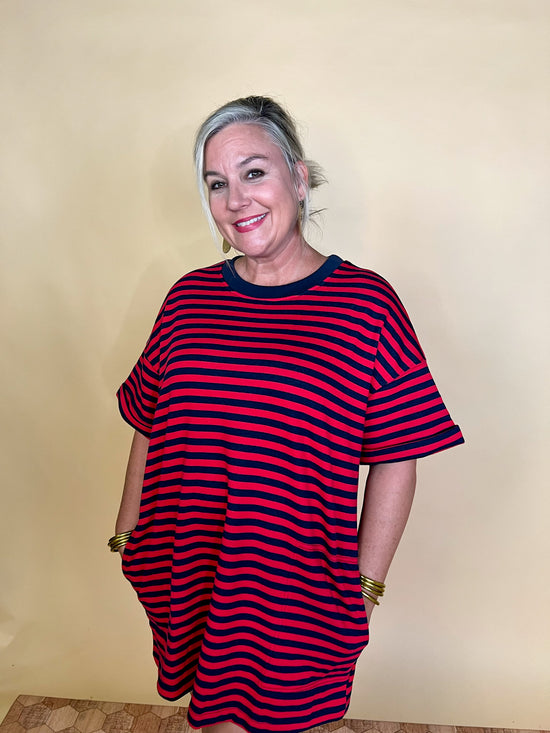 Cruising Striped Dress - Red/Navy - Revel Boutique