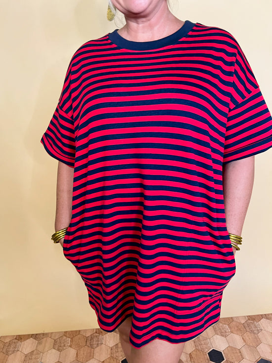 Cruising Striped Dress - Red/Navy - Revel Boutique