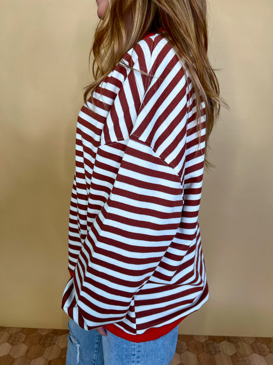 Going Viral Oversized Stripe Top - Chestnut/Ivory - Revel Boutique