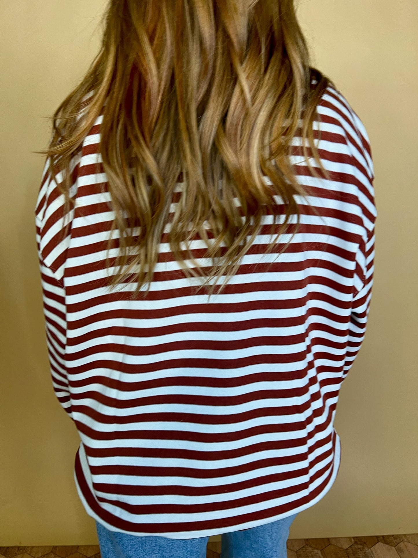 Going Viral Oversized Stripe Top - Chestnut/Ivory - Revel Boutique