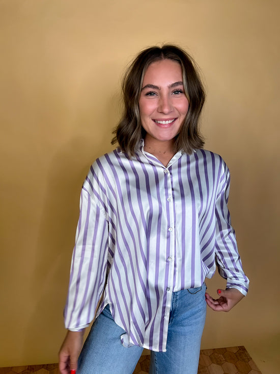 Power Moves Striped Blouse - Lavender - Revel Boutique