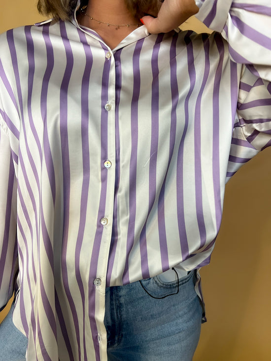 Power Moves Striped Blouse - Lavender - Revel Boutique