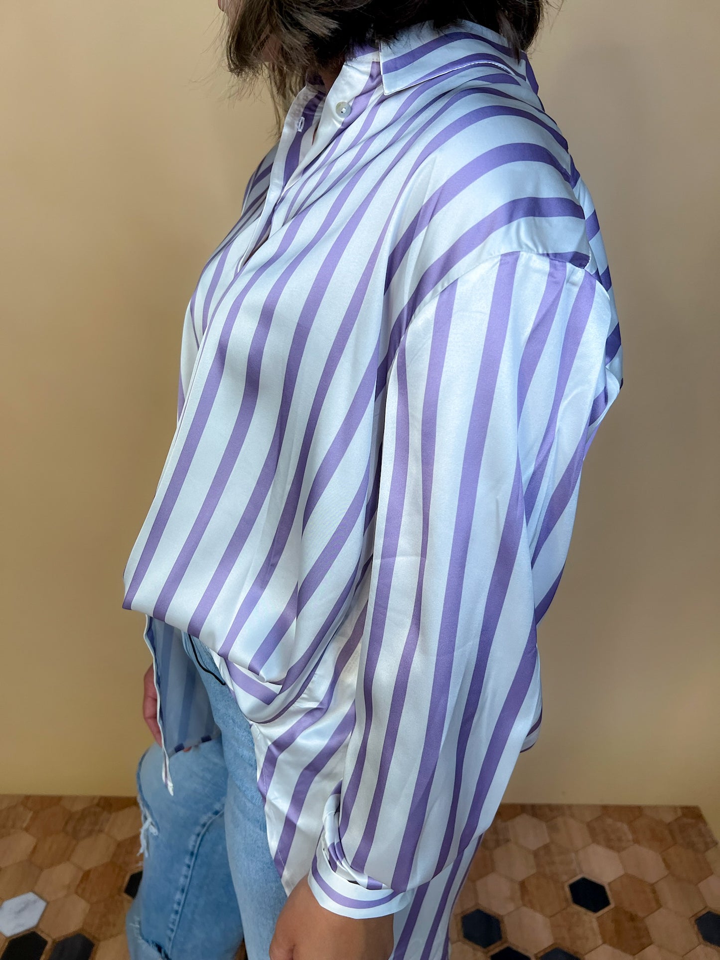 Power Moves Striped Blouse - Lavender - Revel Boutique