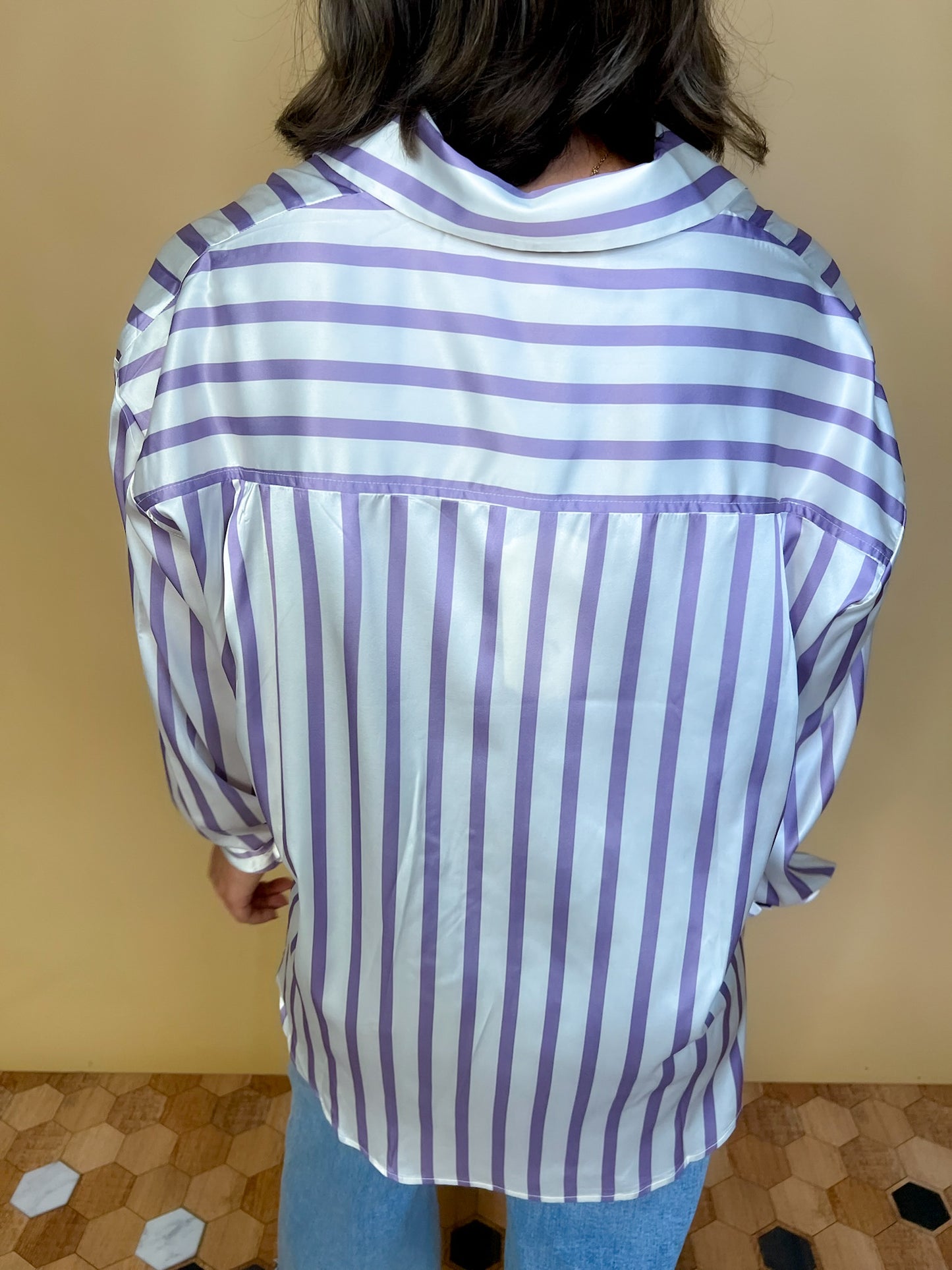 Power Moves Striped Blouse - Lavender - Revel Boutique