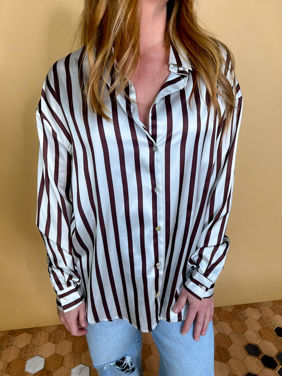 Power Moves Striped Blouse - Brown - Revel Boutique