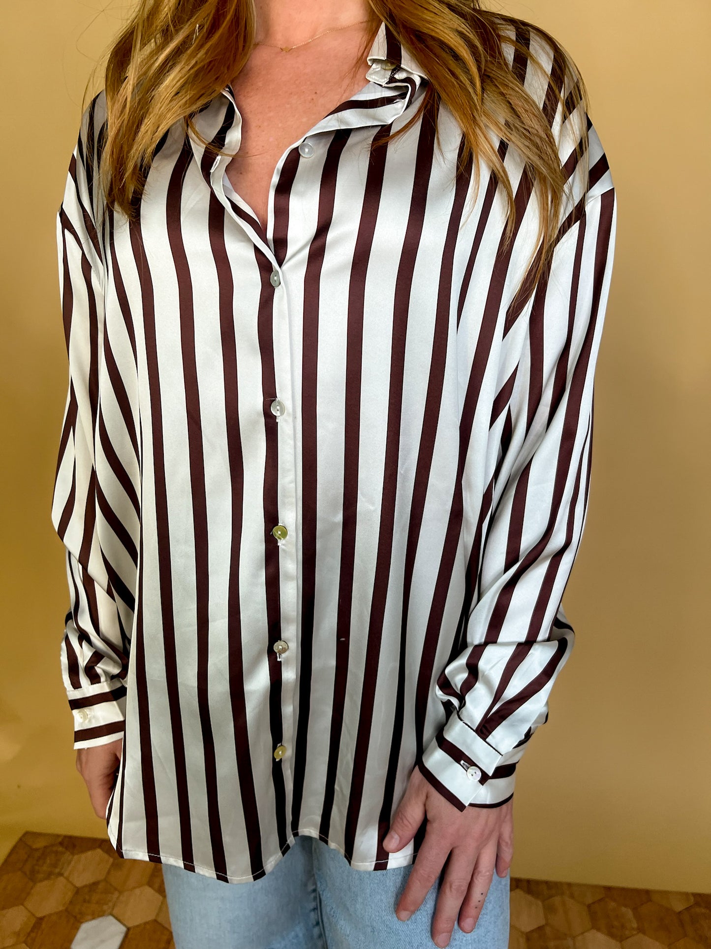 Power Moves Striped Blouse - Brown - Revel Boutique