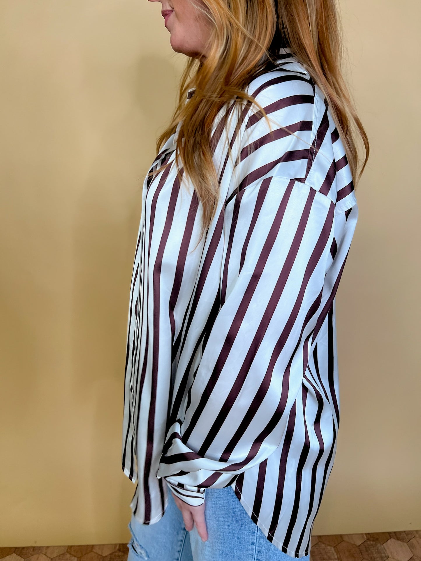 Power Moves Striped Blouse - Brown - Revel Boutique