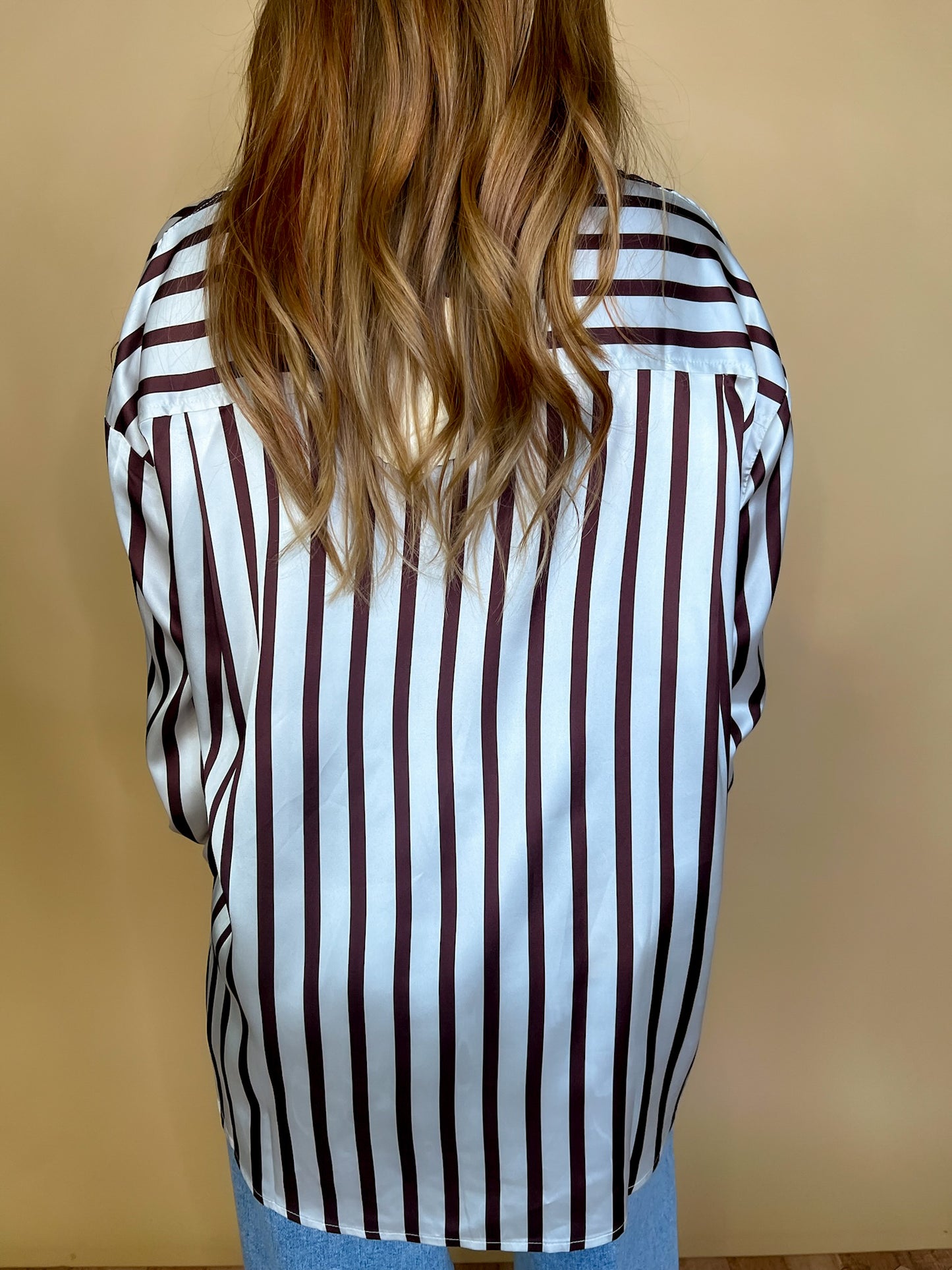 Power Moves Striped Blouse - Brown - Revel Boutique