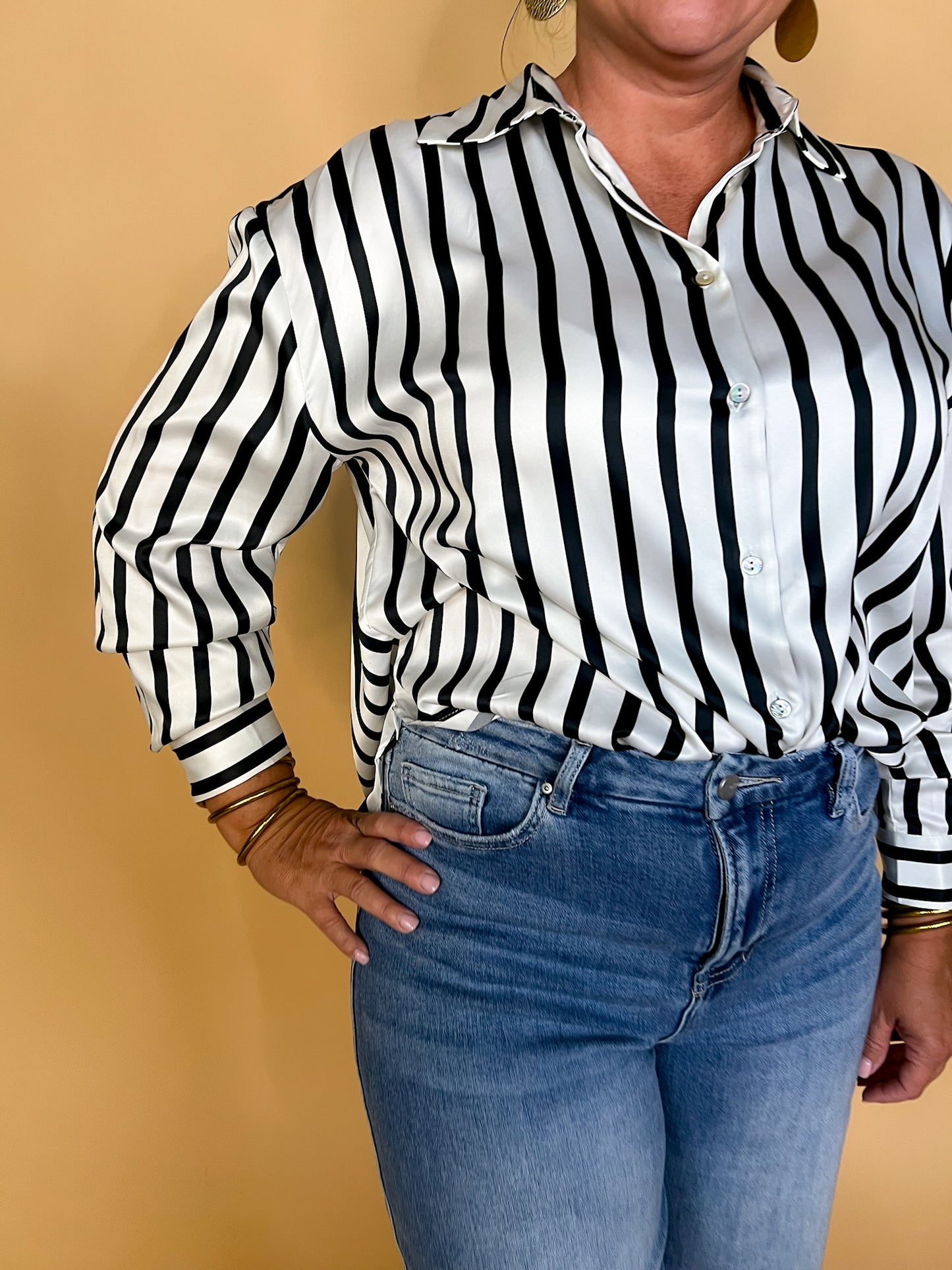 Power Moves Striped Blouse - Black - Revel Boutique