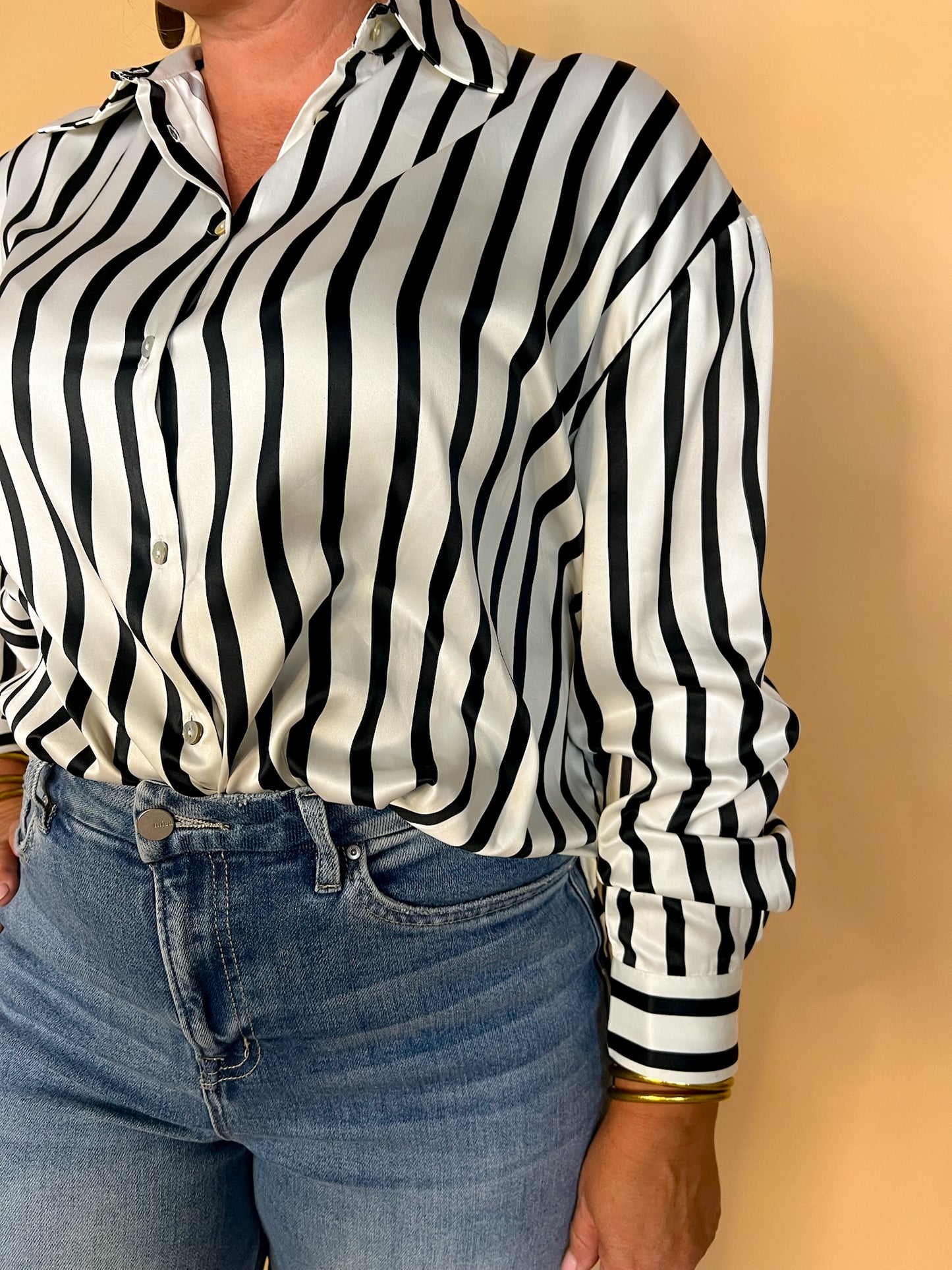 Power Moves Striped Blouse - Black - Revel Boutique