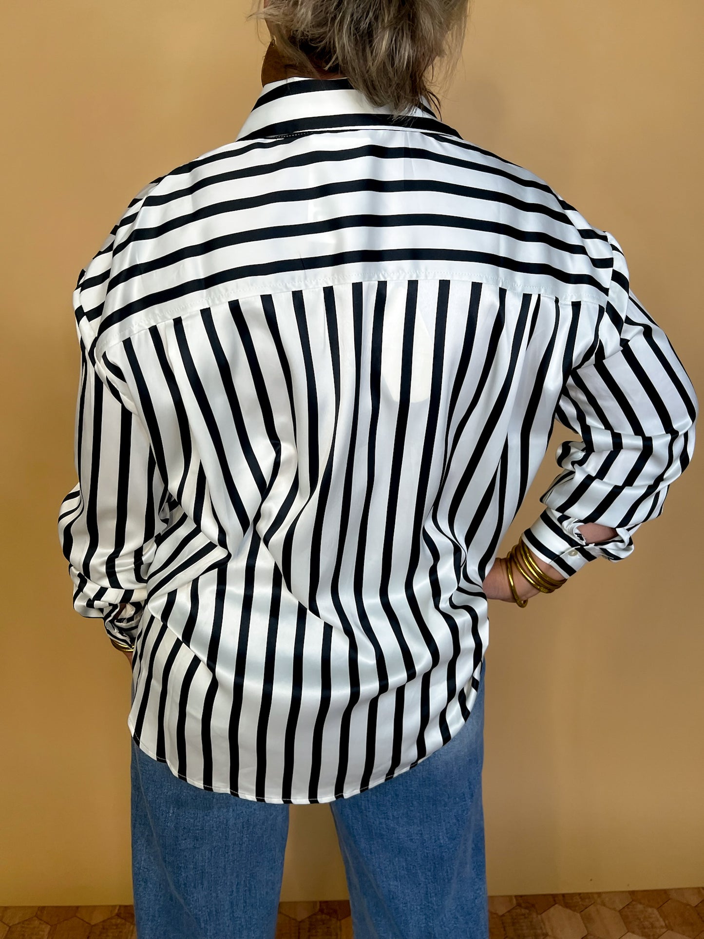 Power Moves Striped Blouse - Black - Revel Boutique