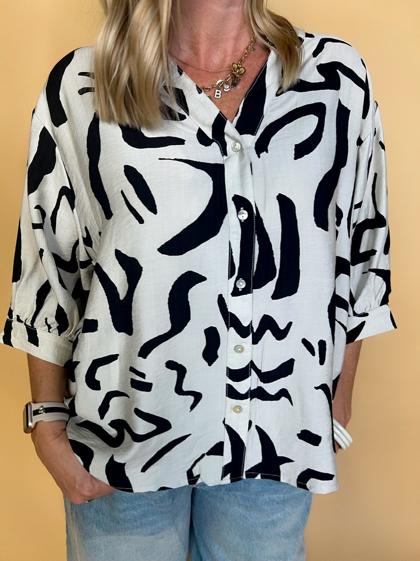 At The Met Abstract Blouse - Revel Boutique