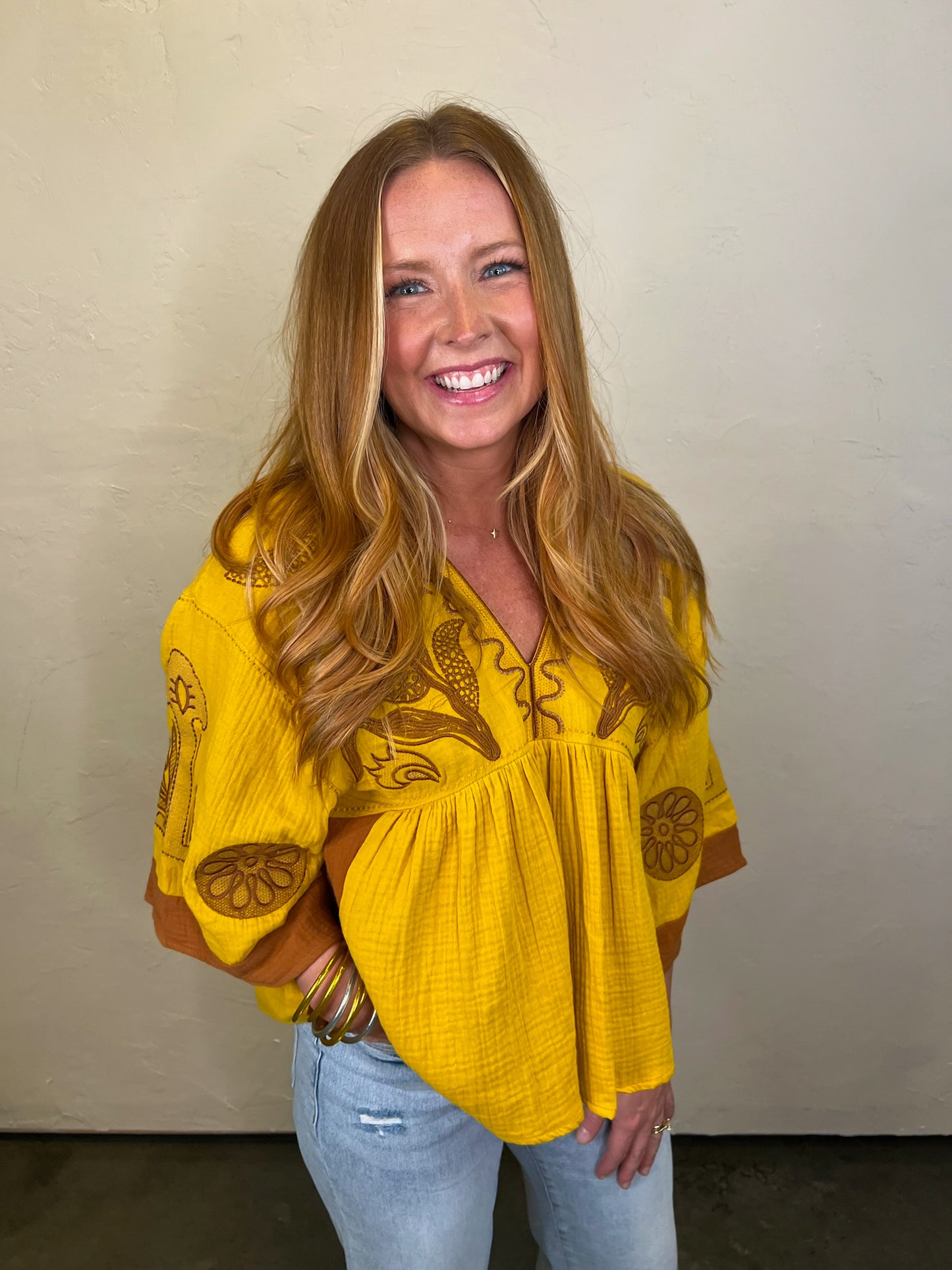 Golden Hour Embroidered Blouse - Revel Boutique