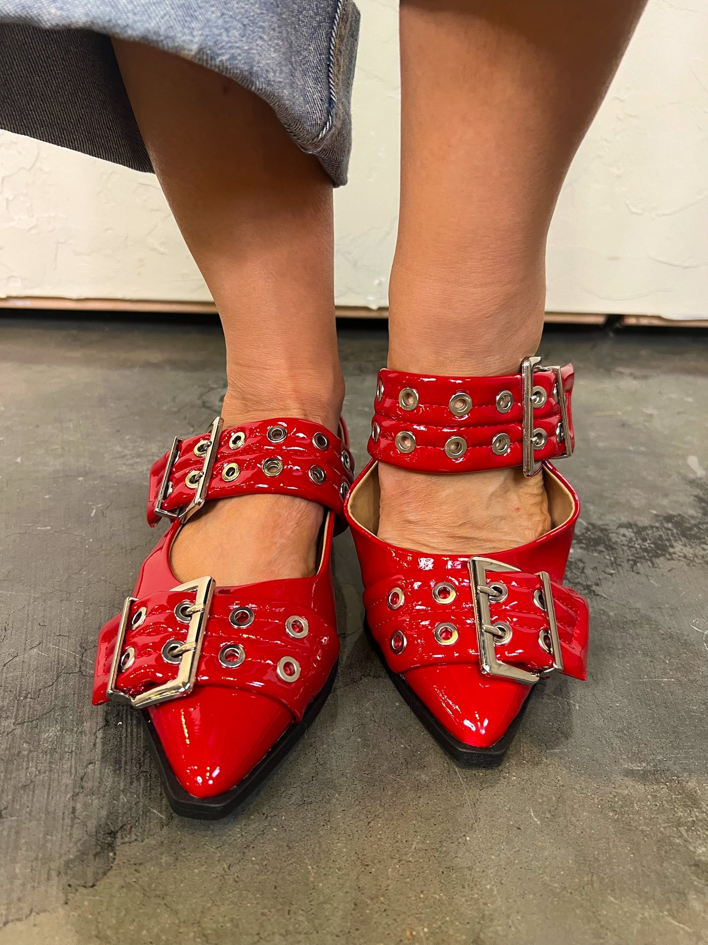 Grayson Moto Slingback - Red - Revel Boutique