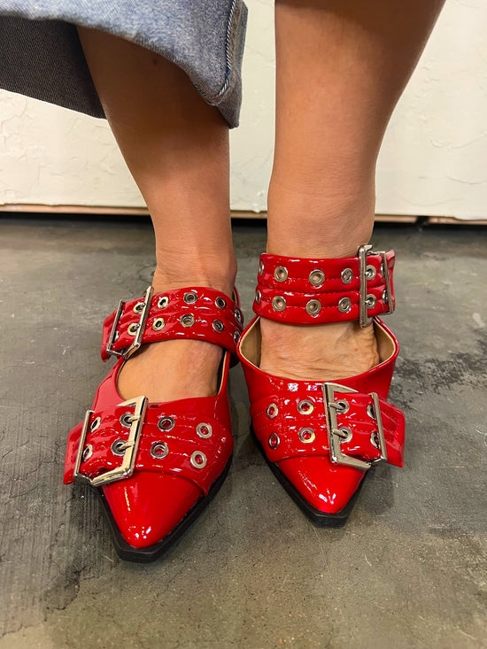 Grayson Moto Slingback - Red - Revel Boutique