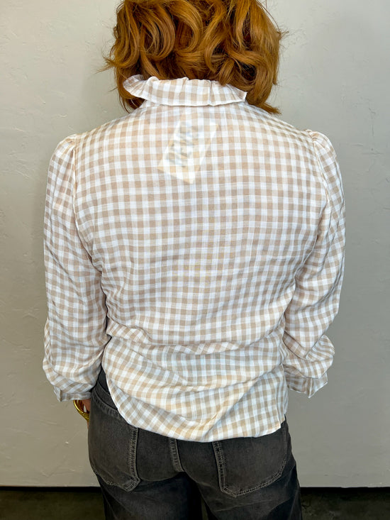 Genevieve Gingham Blouse - Khaki