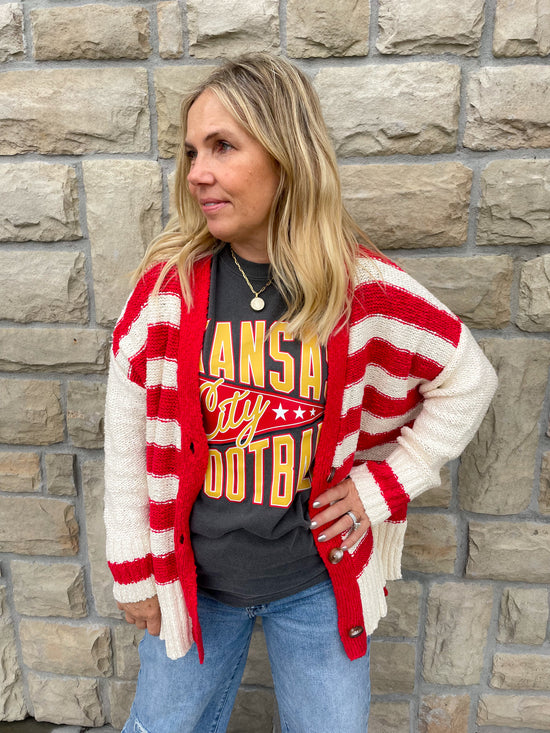 Cross The Line Cardigan - Red - Revel Boutique