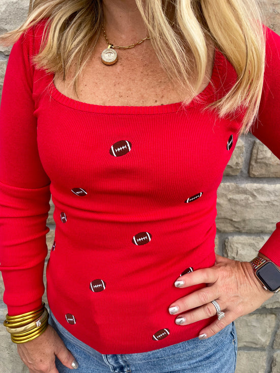 Brady Football Sweater - Red - Revel Boutique