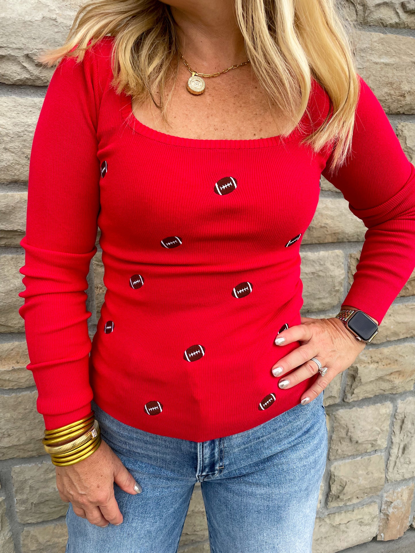 Brady Football Sweater - Red - Revel Boutique