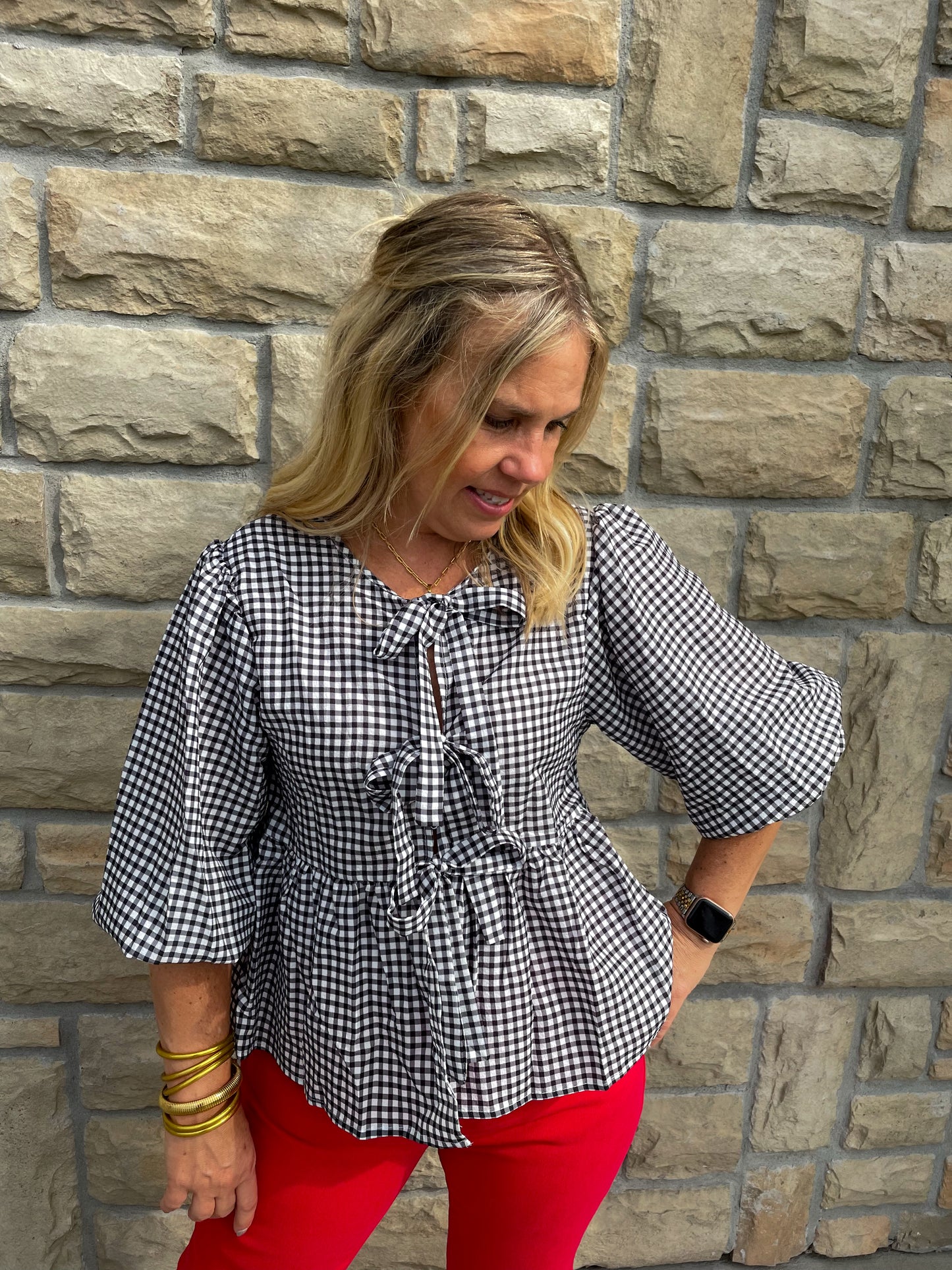 Brunch Babe Tie Top - Gingham - Revel Boutique