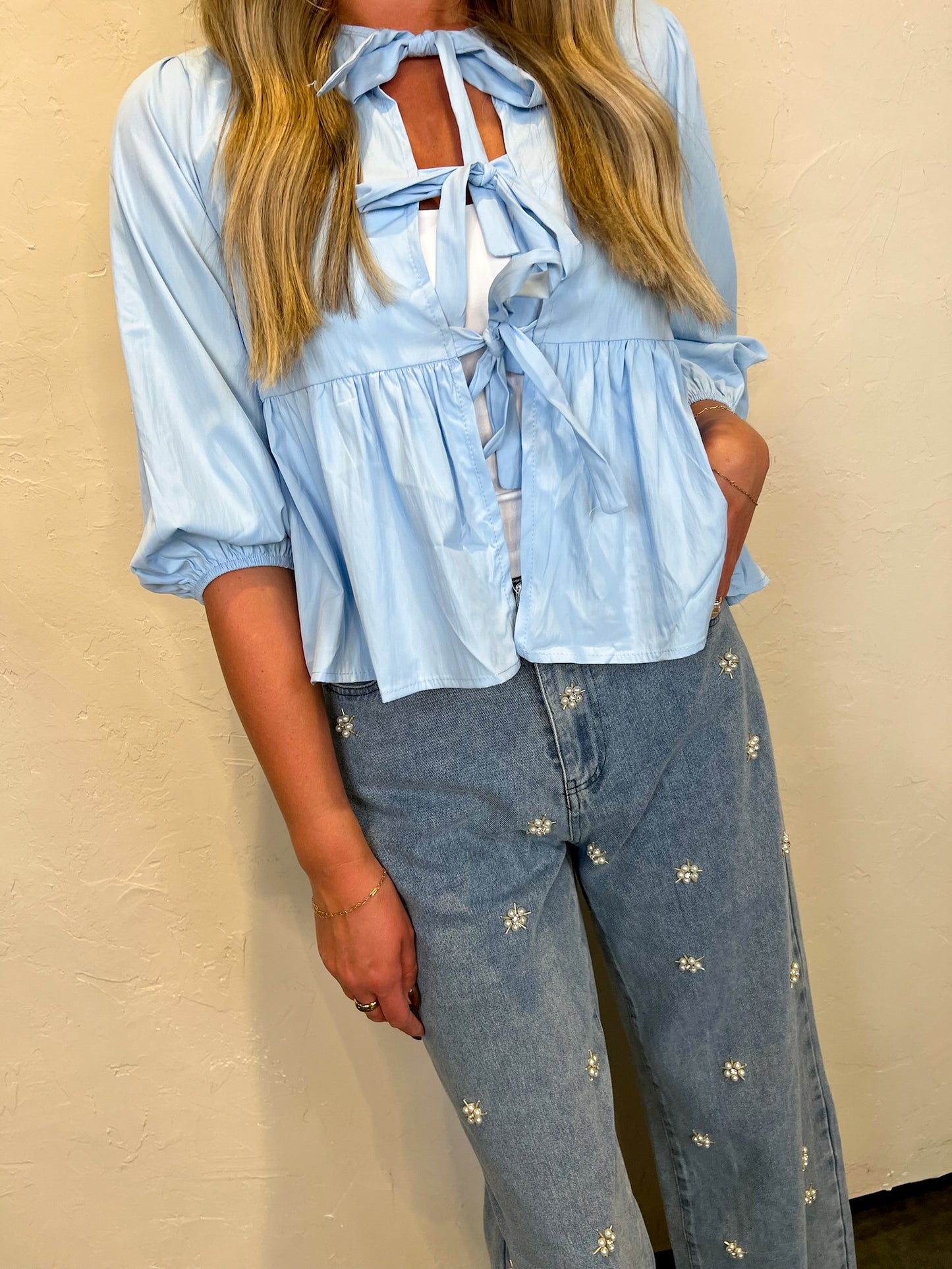 Brunch Babe Tie Top - Baby Blue