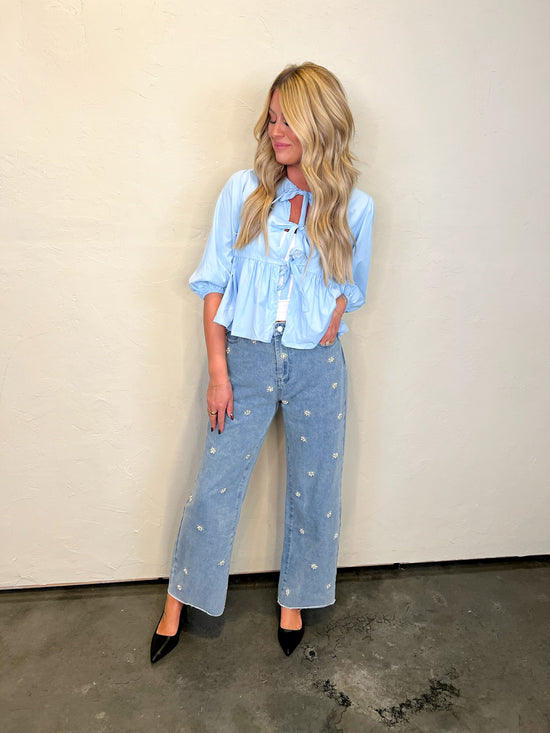 Brunch Babe Tie Top - Baby Blue