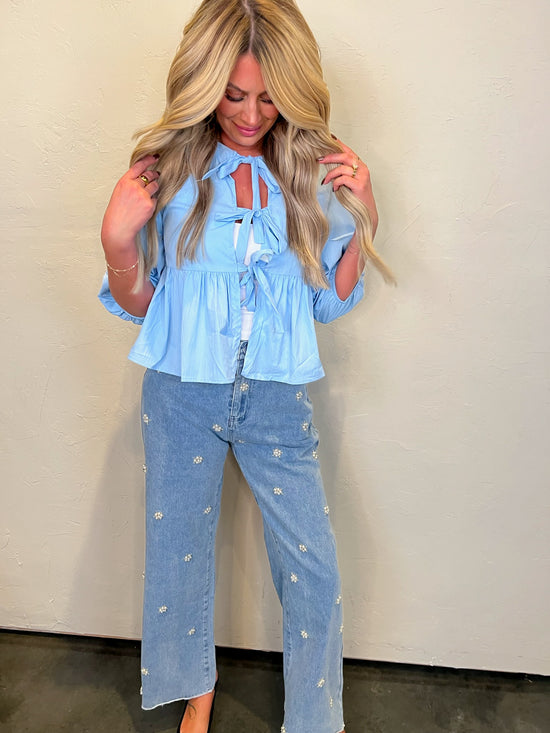 Brunch Babe Tie Top - Baby Blue