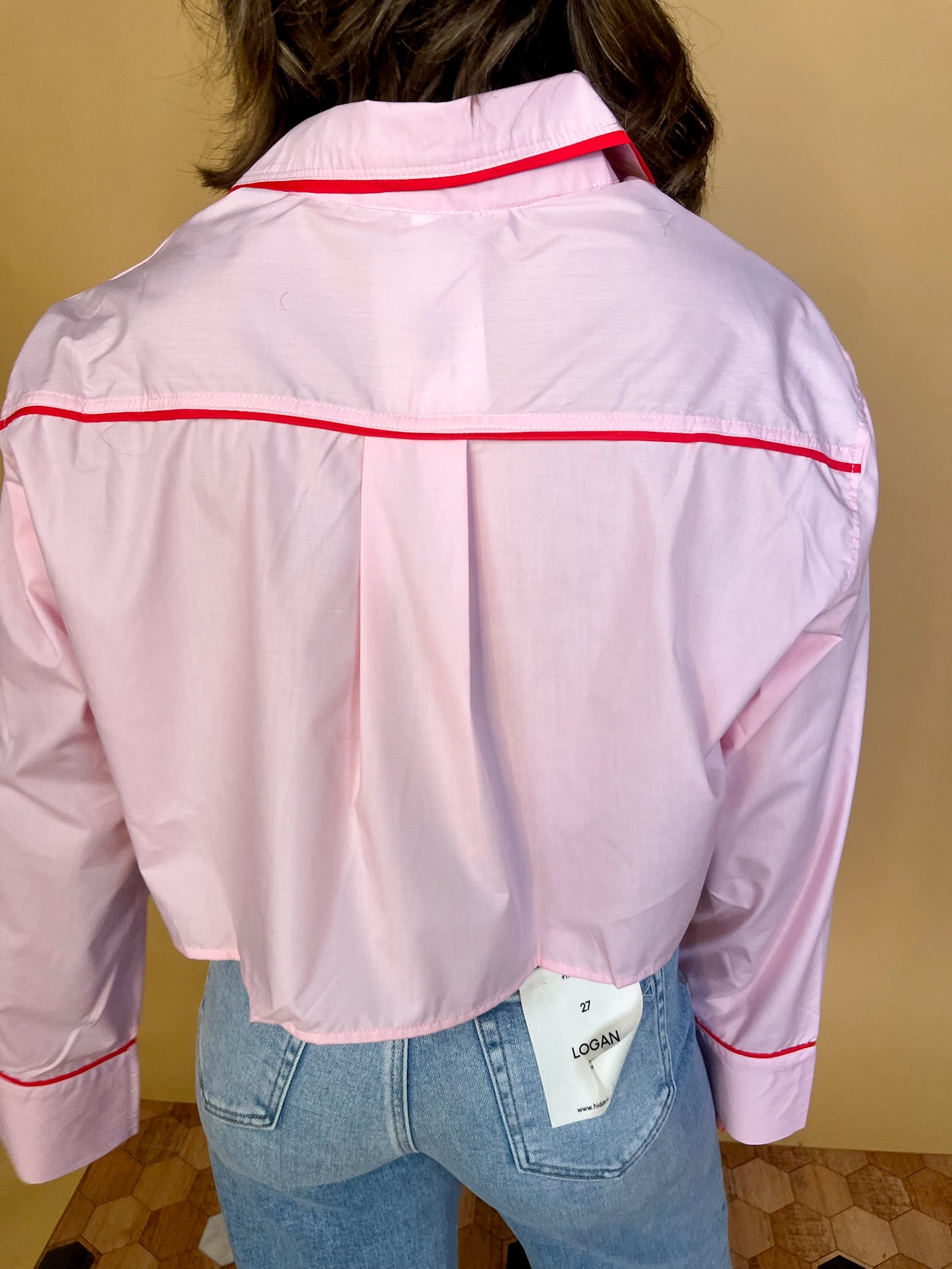 Eloise Crop Button Up - Pink - Revel Boutique