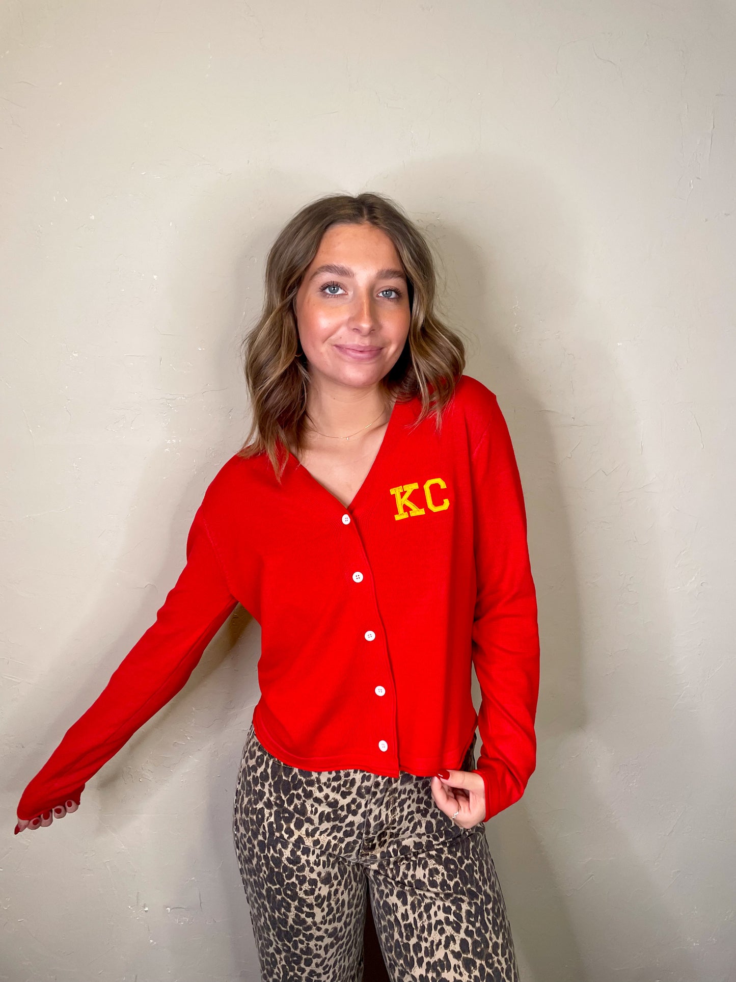 Embroidered KC Red Knit Cardigan