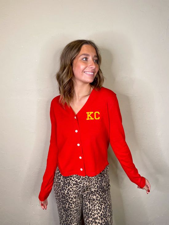 Embroidered KC Red Knit Cardigan