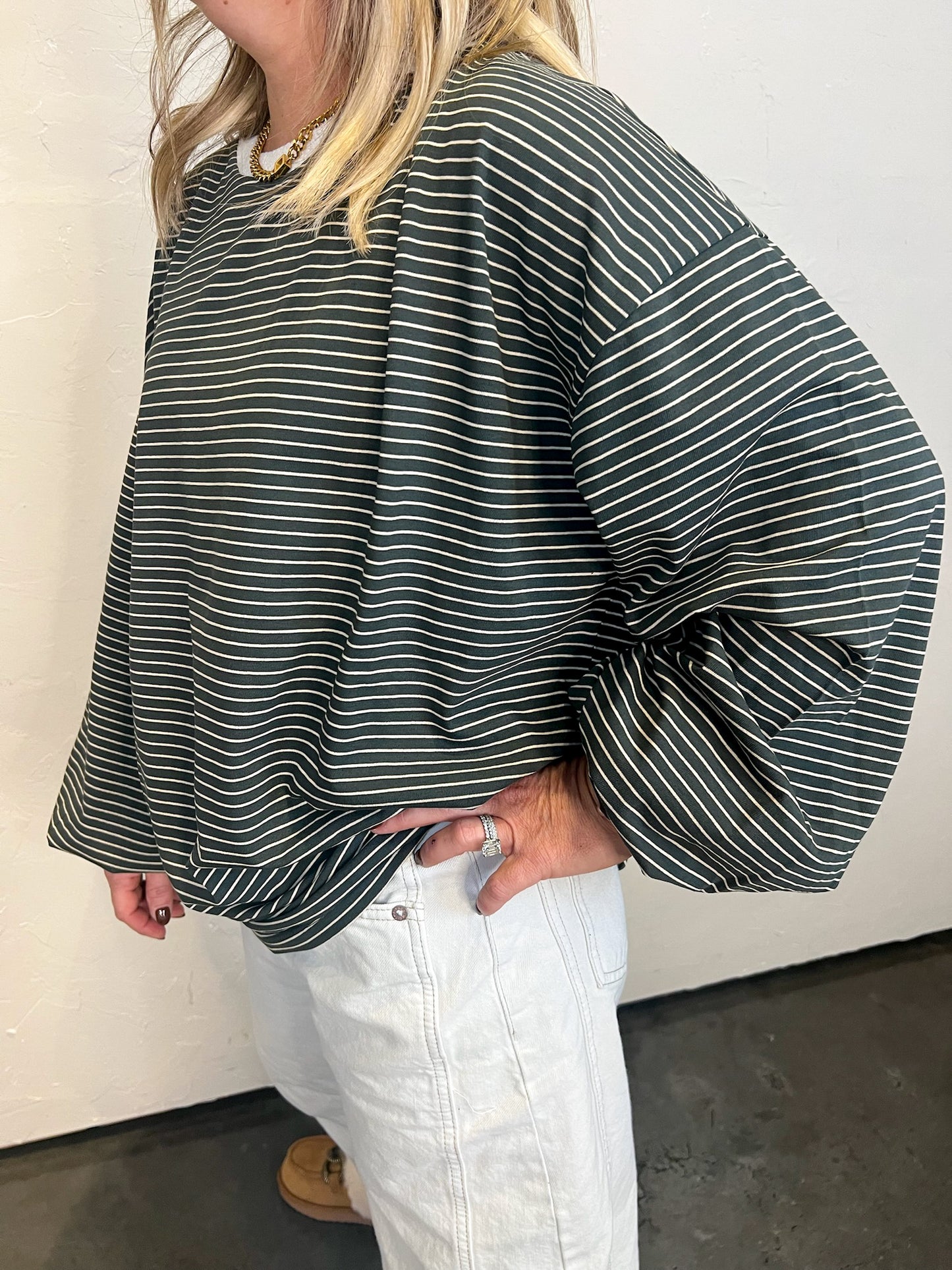 Coffee Date Striped Top - Dark Olive