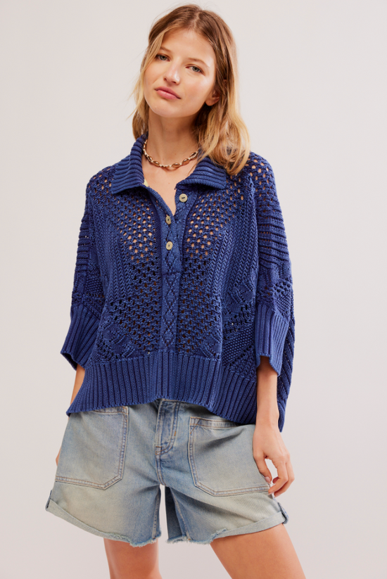 Free People: To The Point Polo - Midnight Rain - Revel Boutique