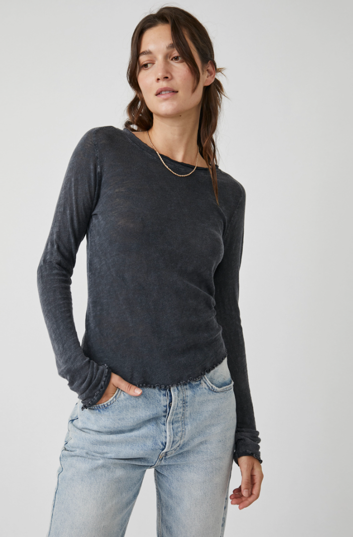 Free People: Be My Baby Long Sleeve Tee - Black - Revel Boutique