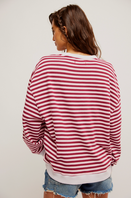 Free People: Classic Striped Crewneck - Raspberry - Revel Boutique