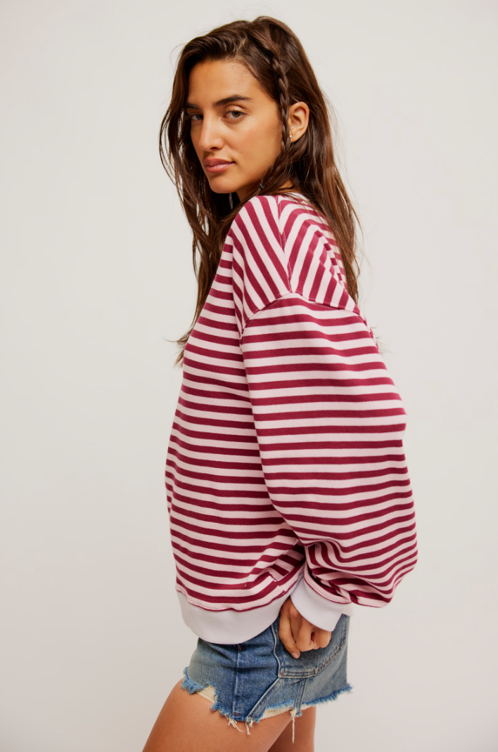 Free People: Classic Striped Crewneck - Raspberry - Revel Boutique