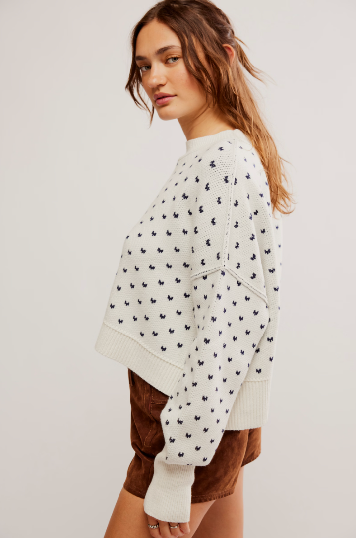 Free People: Easy Street Patterned Crop - White Navy - Revel Boutique