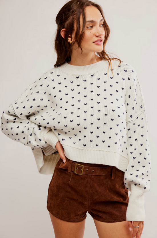 Free People: Easy Street Patterned Crop - White Navy - Revel Boutique