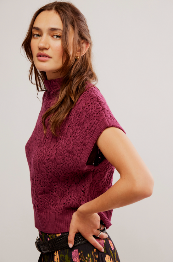 Free People: Vickie Mock Neck Sweater - Red Plum - Revel Boutique