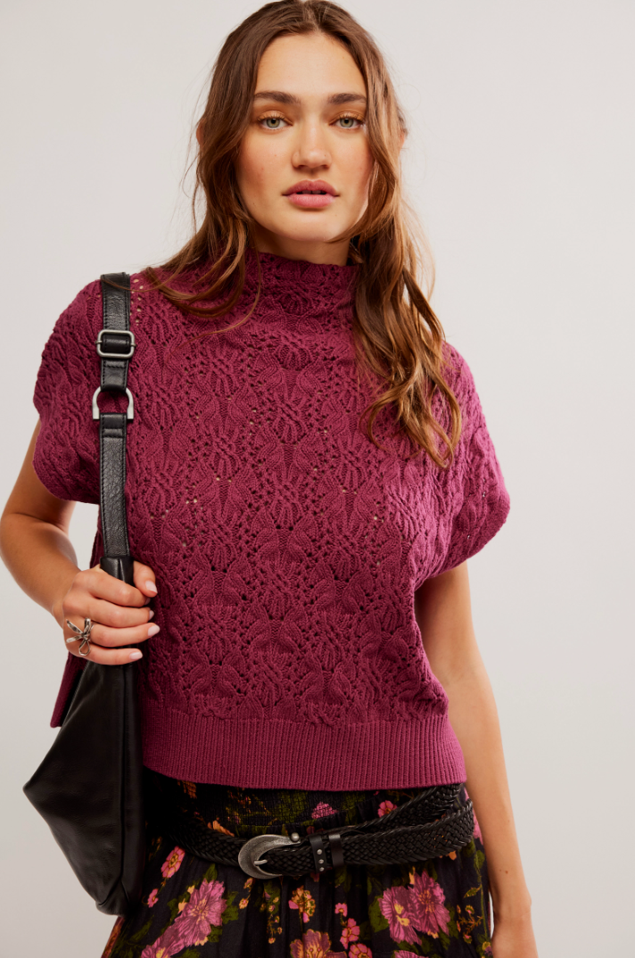 Free People Vickie Mock Neck Sweater Red Plum Revel Boutique