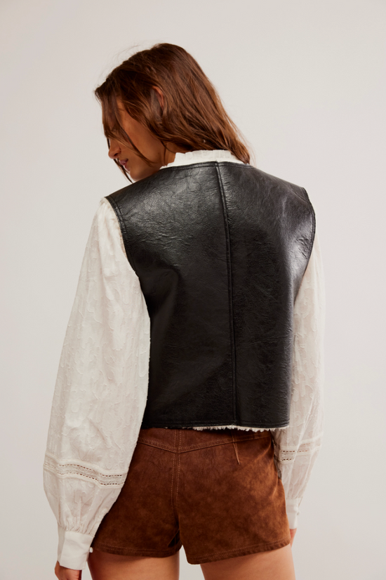 Free People: Travelers Leather Vest - Black/Cream - Revel Boutique