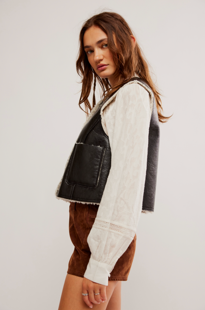 Free People: Travelers Leather Vest - Black/Cream - Revel Boutique