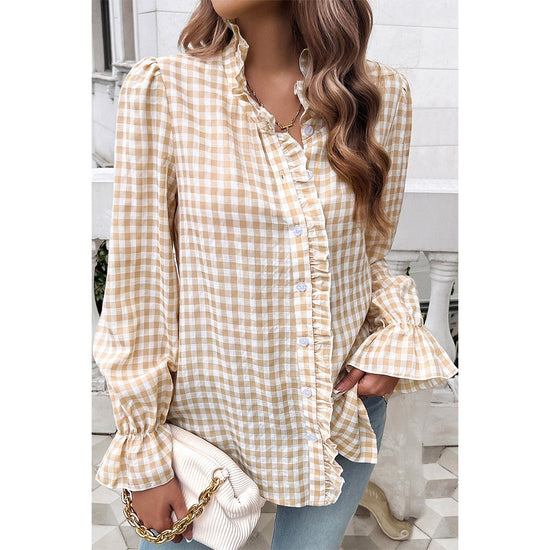 Genevieve Gingham Blouse - Khaki - Revel Boutique